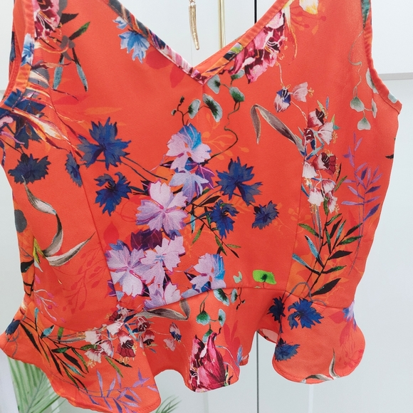 River Island orange floral summer strappy top size 12 - Picture 7 of 8